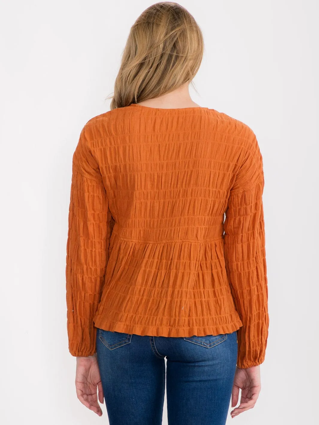 WOMEN'S LONG SLEEVE BUTTON UP V-NECK BLOUSE