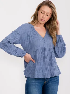 WOMEN'S LONG SLEEVE BUTTON UP V-NECK BLOUSE