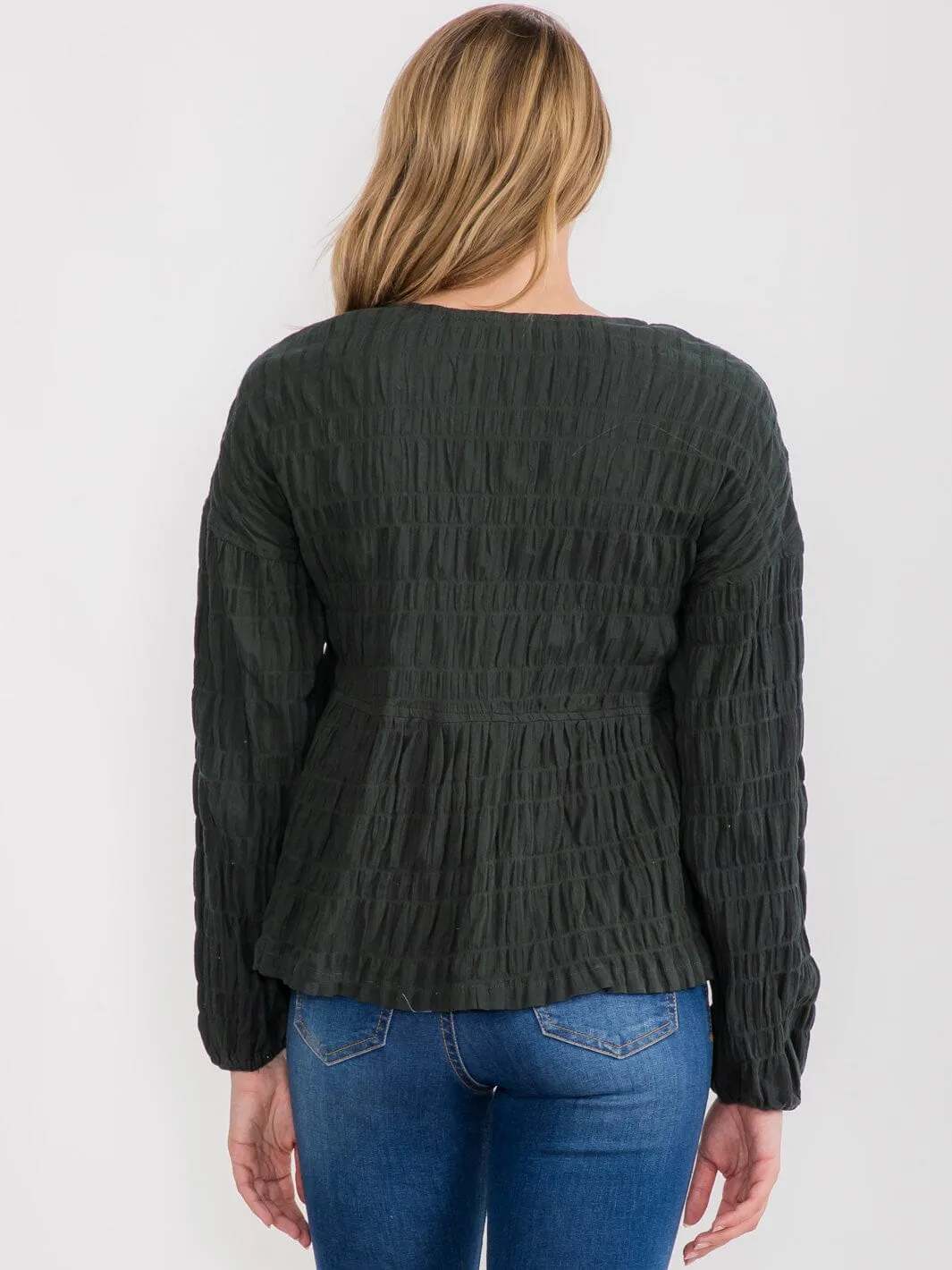 WOMEN'S LONG SLEEVE BUTTON UP V-NECK BLOUSE