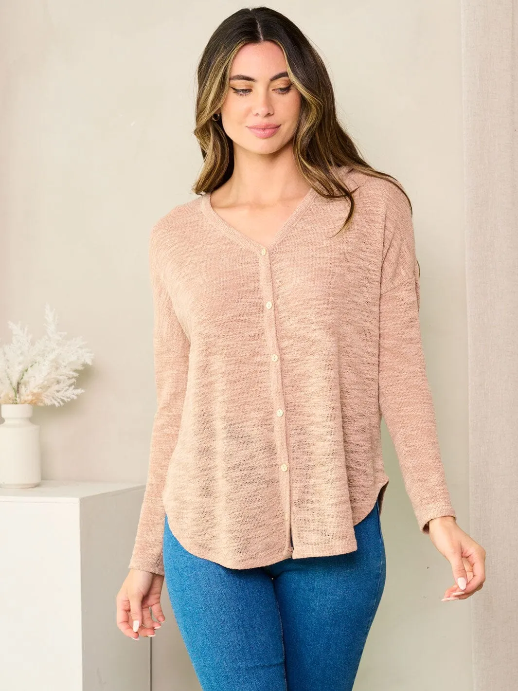 WOMEN'S LONG SLEEVE BUTTONS DETAILED TUNIC TOP