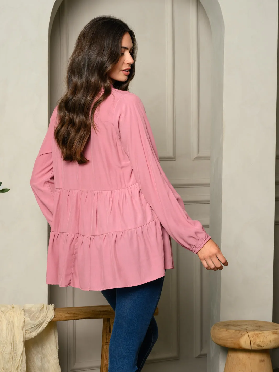 WOMENS LONG SLEEVE LONG TUNIC TIERED TOP