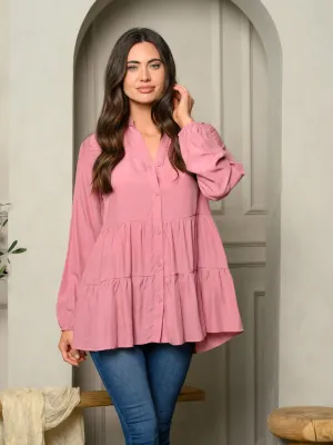 WOMENS LONG SLEEVE LONG TUNIC TIERED TOP