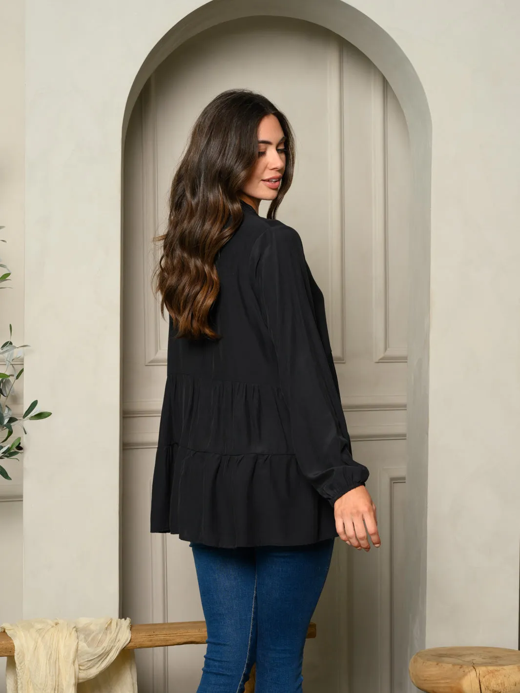 WOMENS LONG SLEEVE LONG TUNIC TIERED TOP
