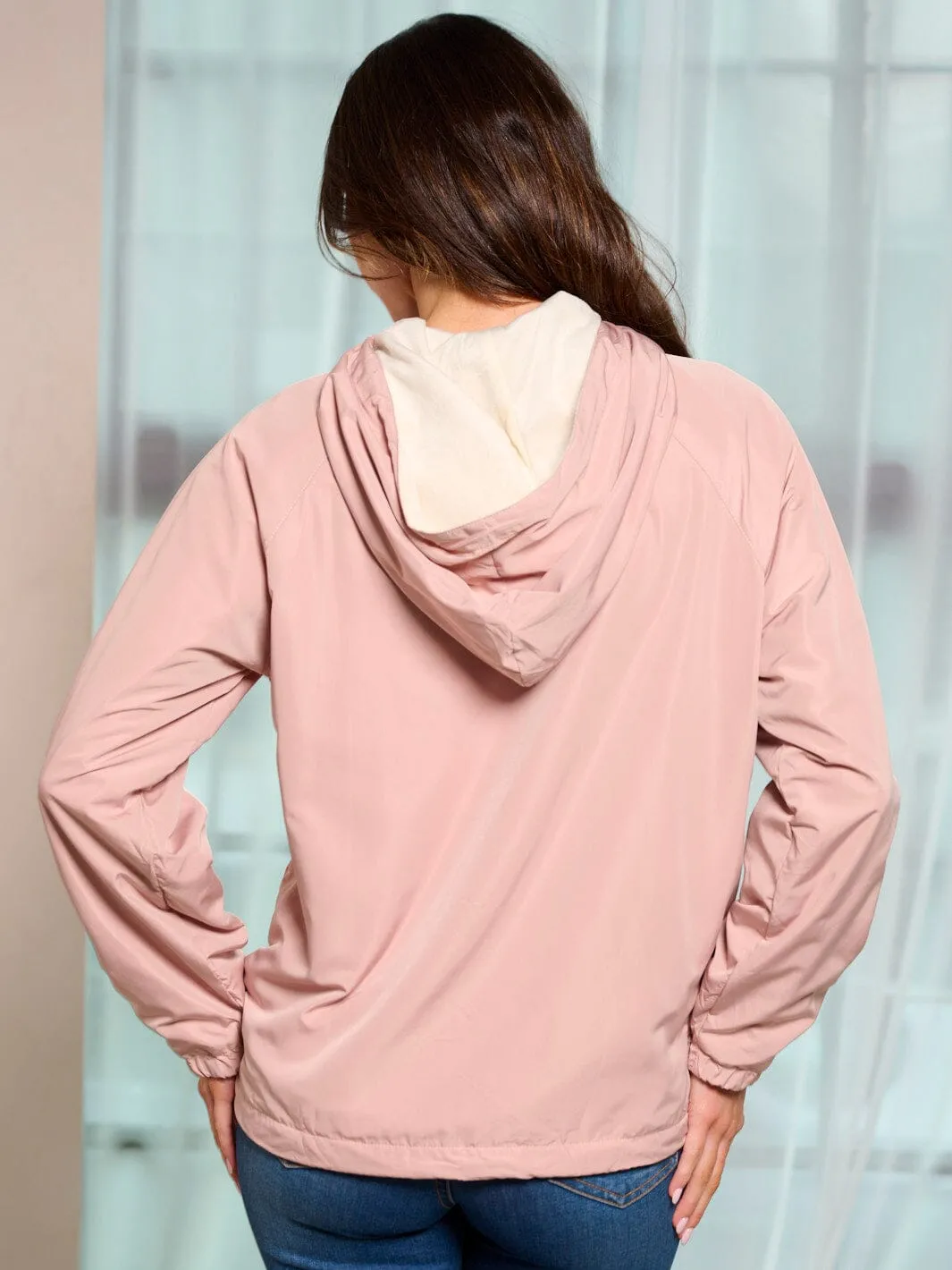 WOMEN'S LONG SLEEVE POCKETS ZIP UP HOODED JACKET
