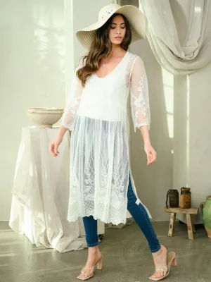 WOMEN'S LONG SLEEVE SOLID LACE COVER UP TOP