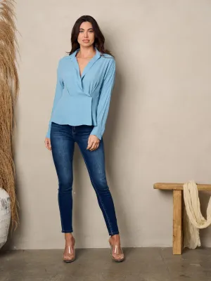 WOMEN'S LONG SLEEVE SURPLICE BLOUSE TOP