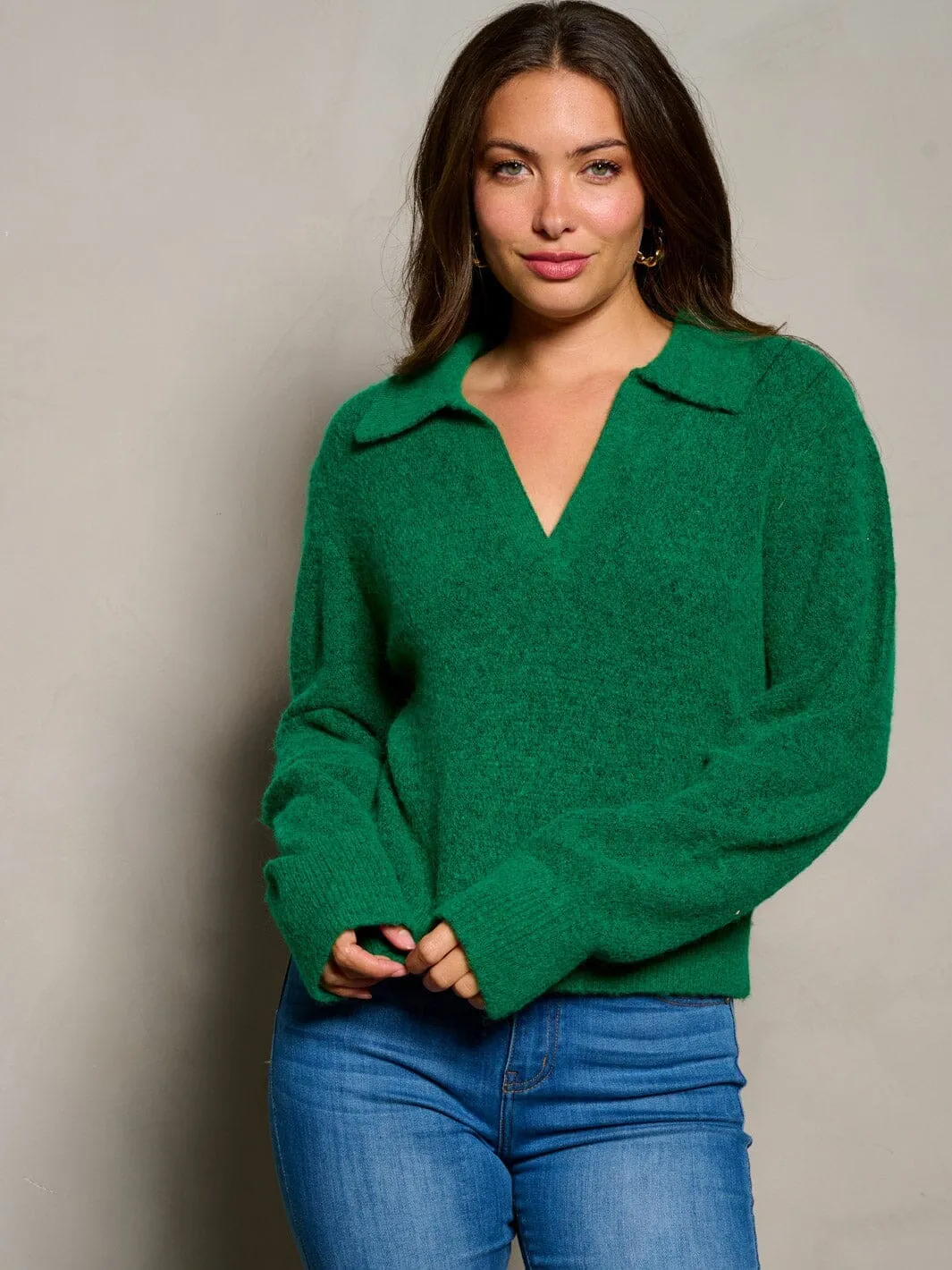 WOMEN'S LONG SLEEVE V-NECK COLLAR BLOUSE TOP