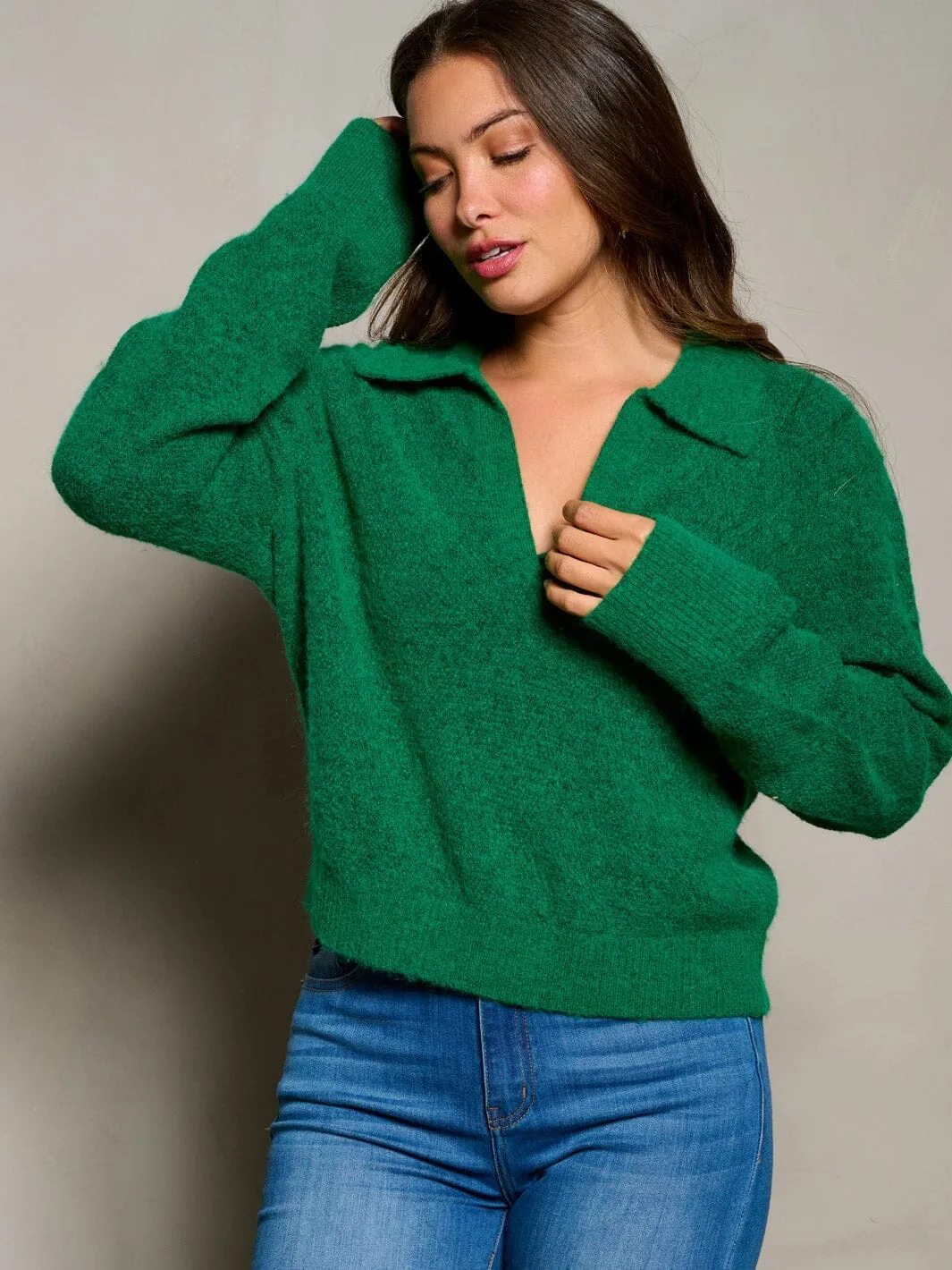 WOMEN'S LONG SLEEVE V-NECK COLLAR BLOUSE TOP