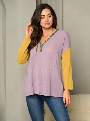 WOMEN'S LONG SLEEVE V-NECK COLORBLOCK TUNIC TOP