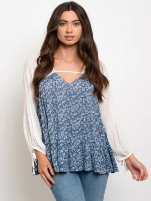 WOMEN'S LONG SLEEVE V-NECK FLORAL TOP