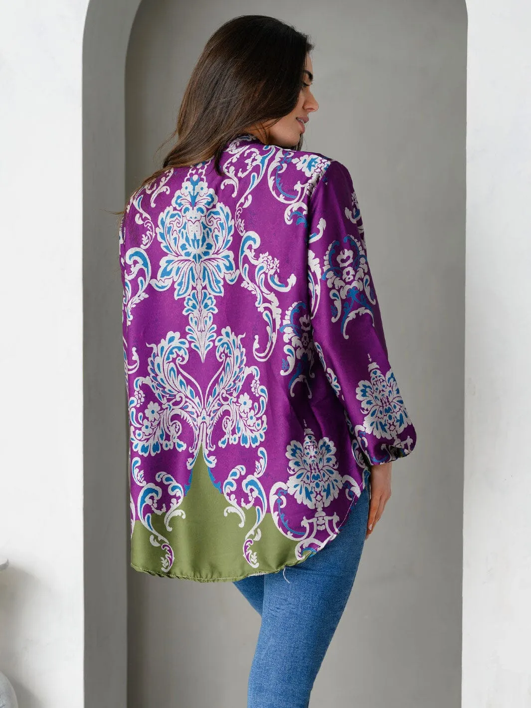 WOMEN'S LONG SLEEVE V-NECK MULTI PRINT TOP
