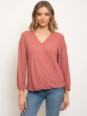 WOMEN'S LONG SLEEVE V-NECK WRAP TOP