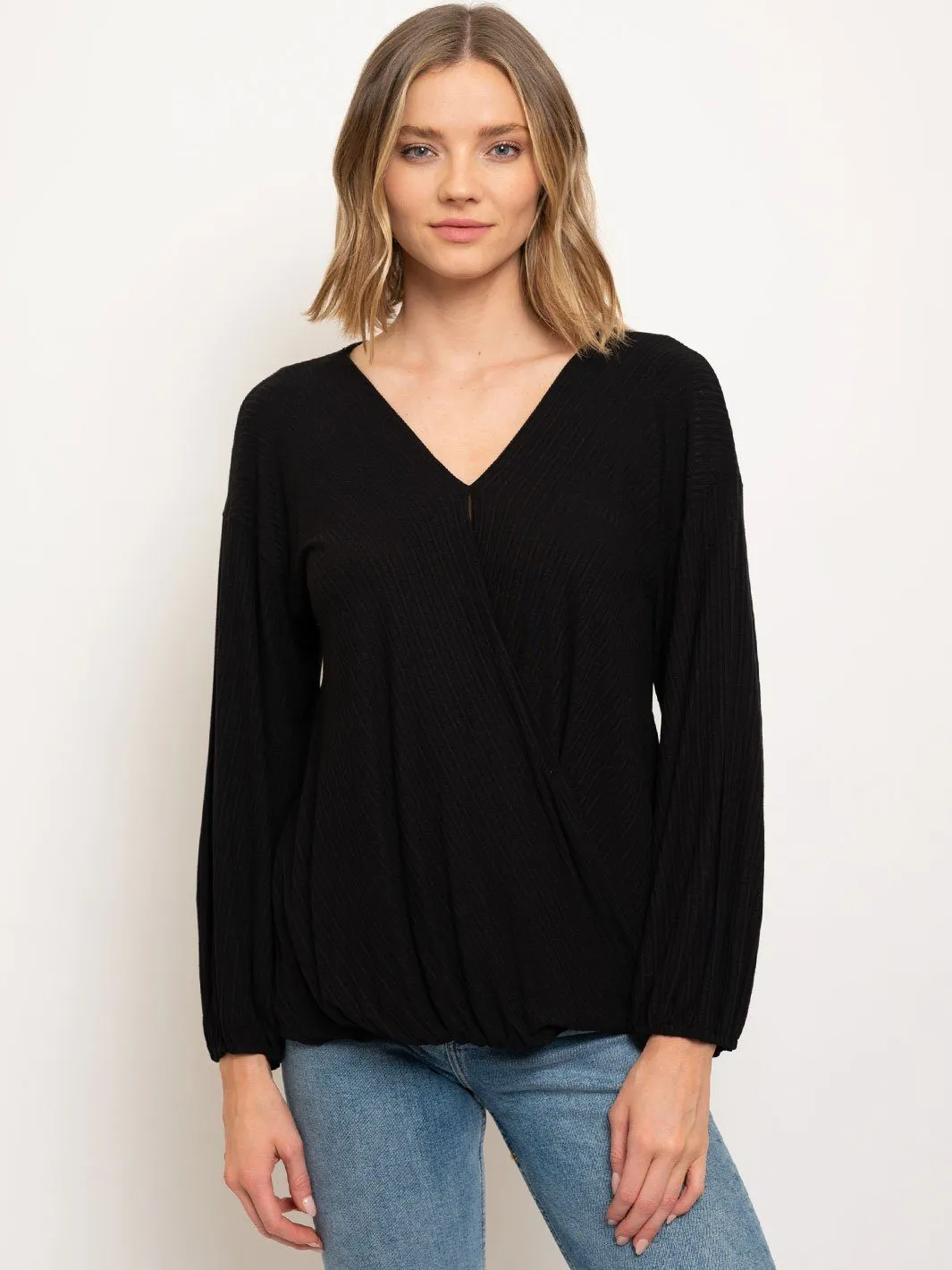 WOMEN'S LONG SLEEVE V-NECK WRAP TOP