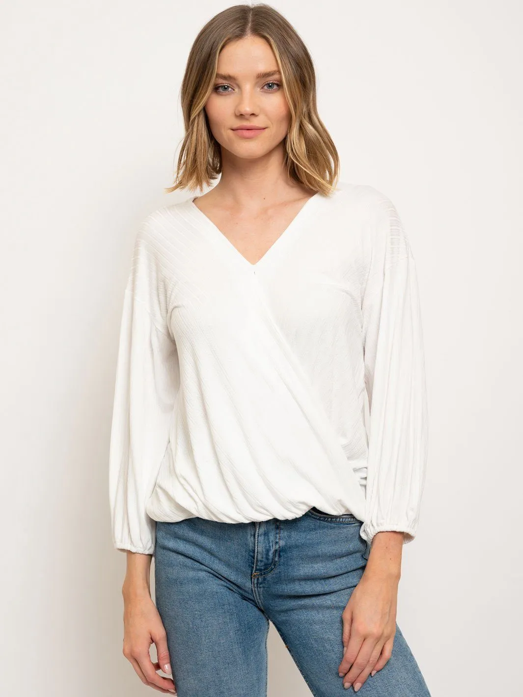 WOMEN'S LONG SLEEVE V-NECK WRAP TOP