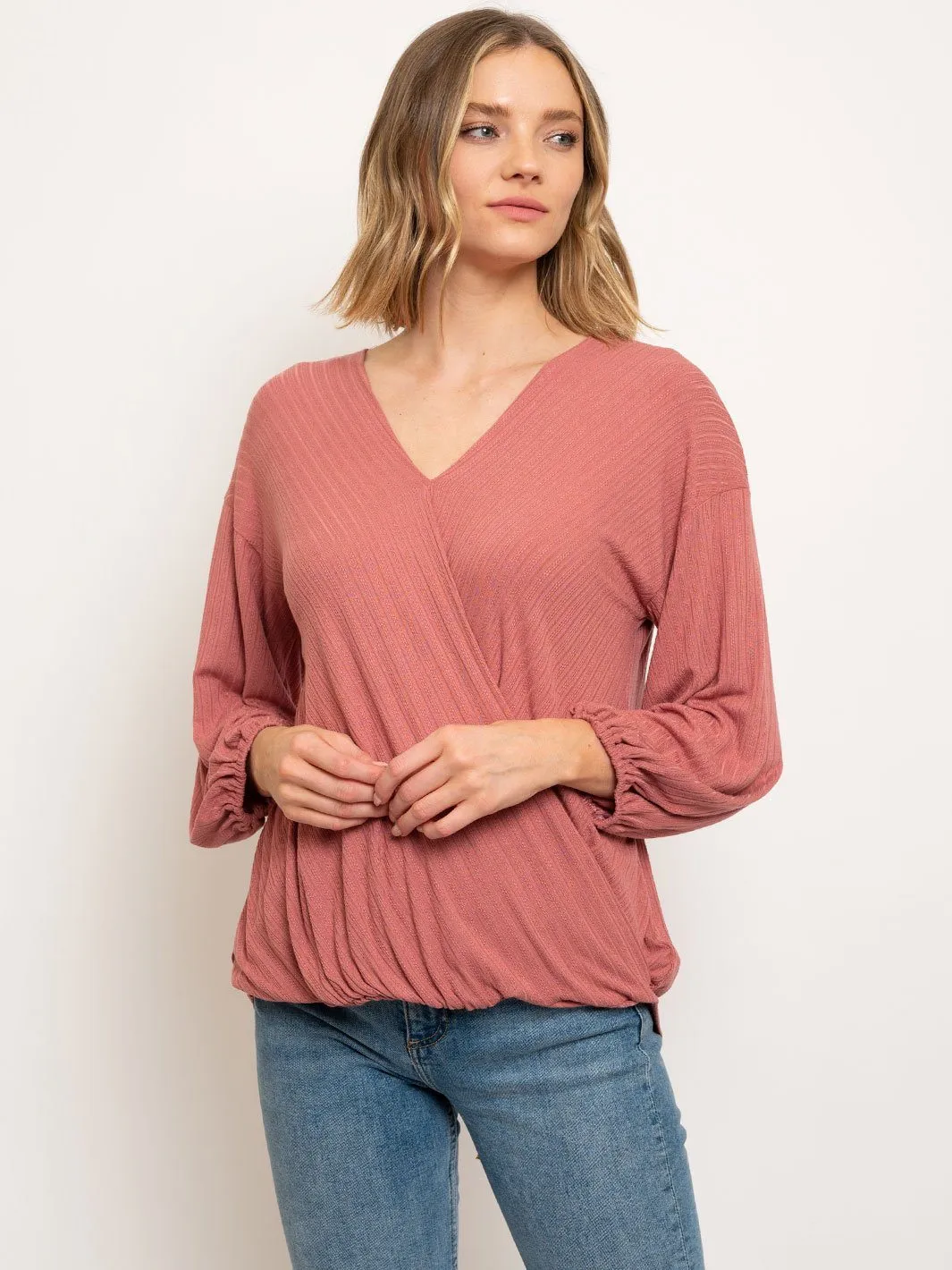 WOMEN'S LONG SLEEVE V-NECK WRAP TOP