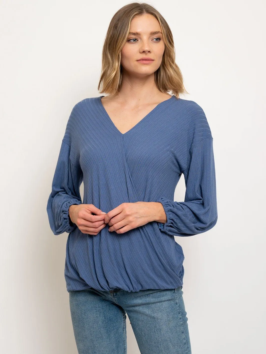 WOMEN'S LONG SLEEVE V-NECK WRAP TOP