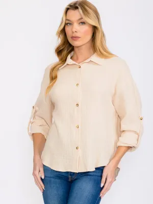 WOMEN'S LONG SLEEVES BUTTON UP BLOUSE TOP