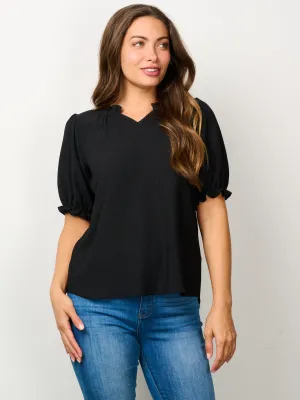 WOMEN'S SHORT PUFF SLEEVE V-NECK BLOUSE TOP