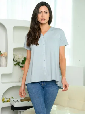 WOMEN'S SHORT SLEEVE BUTTON UP TUNIC TOP