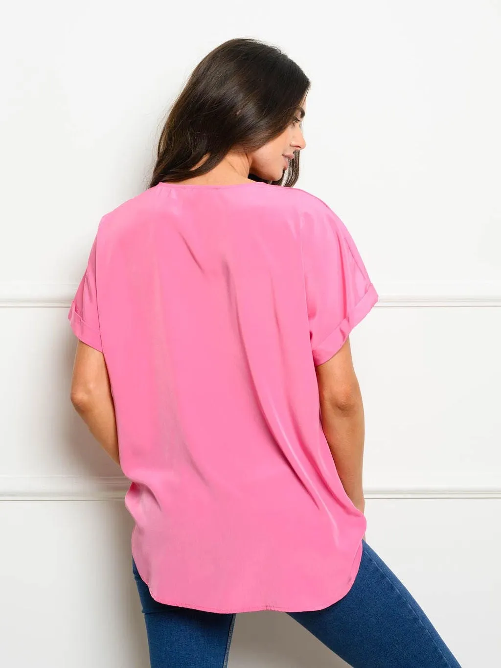 WOMEN'S SHORT SLEEVE SURPLICE TOP