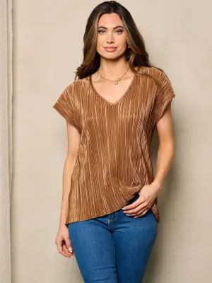 WOMEN'S SHORT SLEEVE V-NECK DETAILED BLOUSE TOP