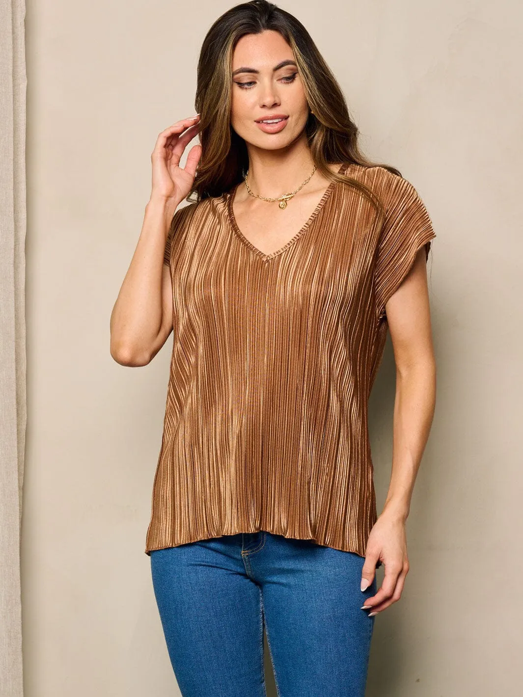 WOMEN'S SHORT SLEEVE V-NECK DETAILED BLOUSE TOP