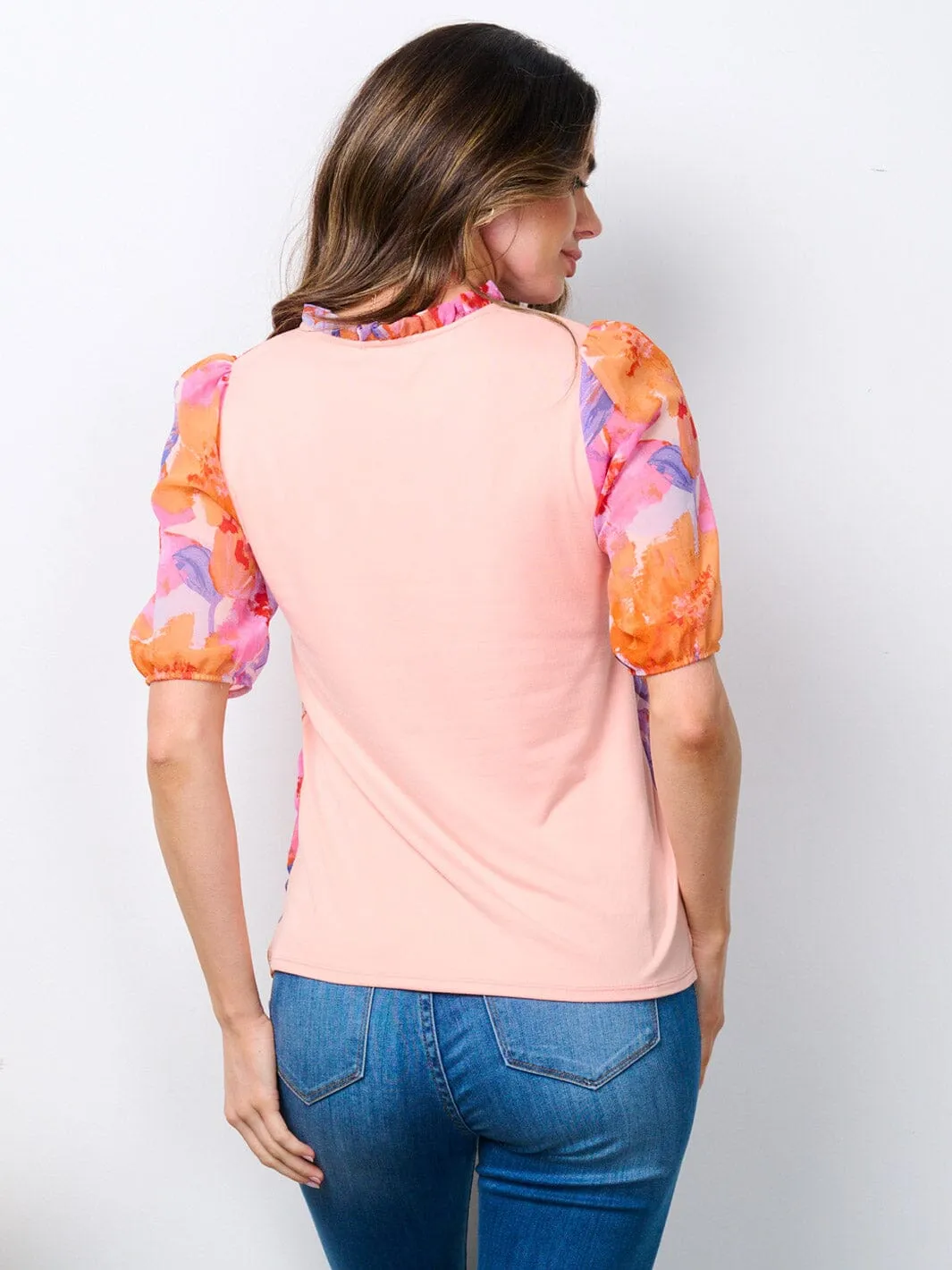 WOMEN'S SHORT SLEEVE V-NECK FLORAL BLOUSE