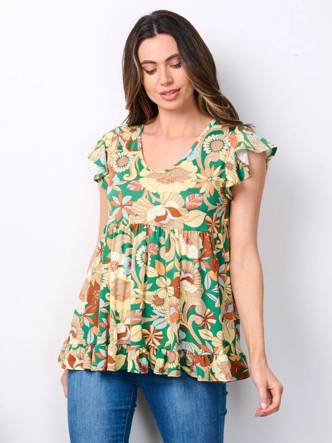 WOMEN'S SHORT SLEEVE V-NECK FLORAL PRINT TOP