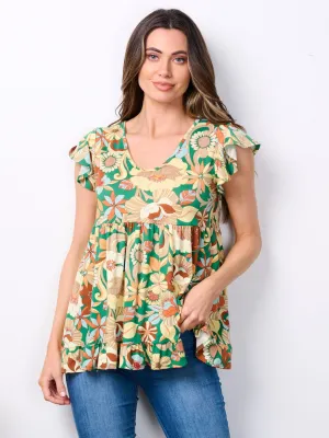 WOMEN'S SHORT SLEEVE V-NECK FLORAL PRINT TOP