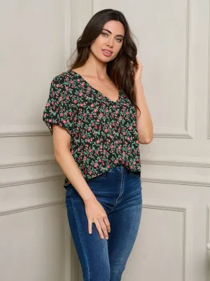 WOMEN'S SHORT SLEEVE V-NECK FLORAL TOP
