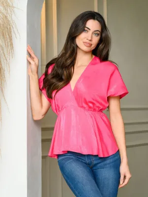 WOMEN'S SHORT SLEEVE V-NECK SATIN KIMONO TOP