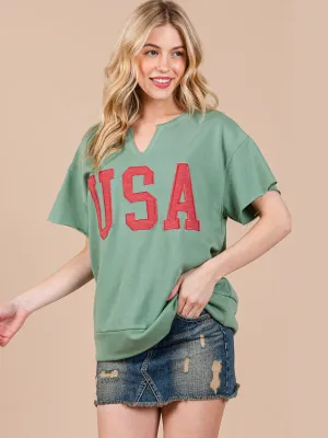 WOMEN'S SHORT SLEEVE V-NECK USA COLORBLOCK TOP
