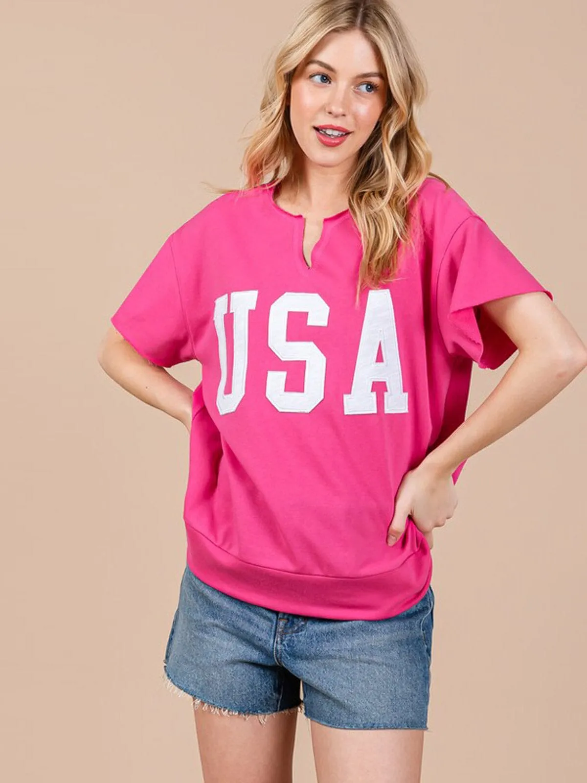 WOMEN'S SHORT SLEEVE V-NECK USA COLORBLOCK TOP