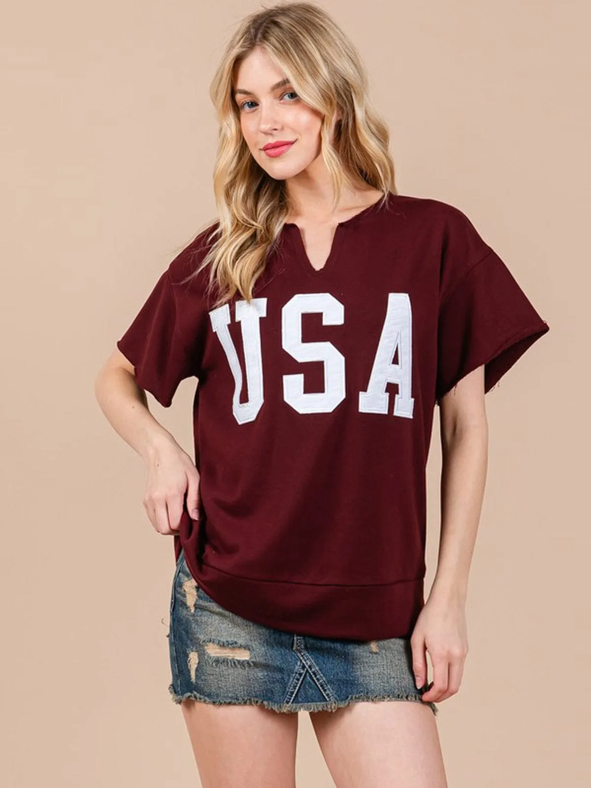 WOMEN'S SHORT SLEEVE V-NECK USA COLORBLOCK TOP