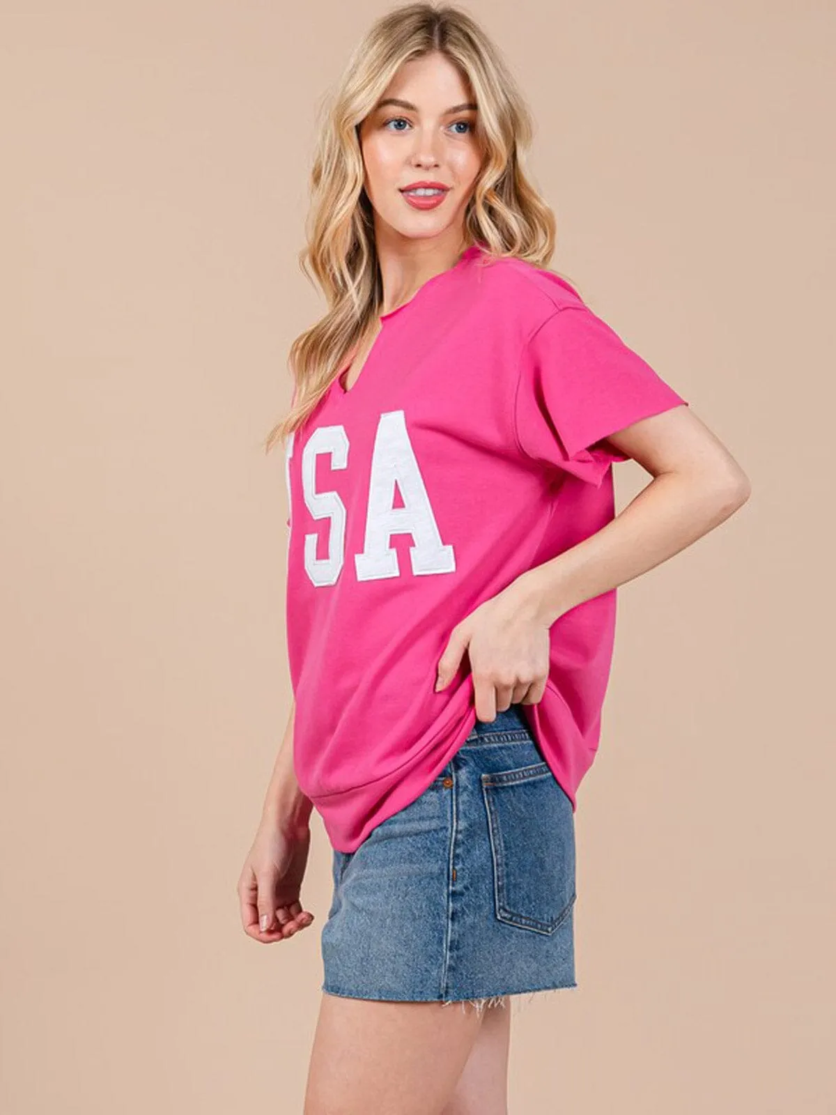 WOMEN'S SHORT SLEEVE V-NECK USA COLORBLOCK TOP