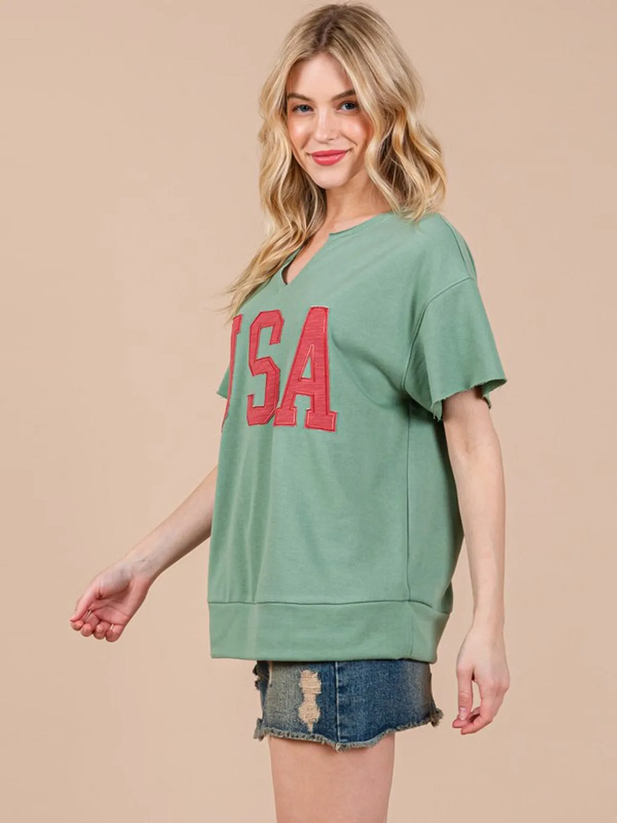 WOMEN'S SHORT SLEEVE V-NECK USA COLORBLOCK TOP