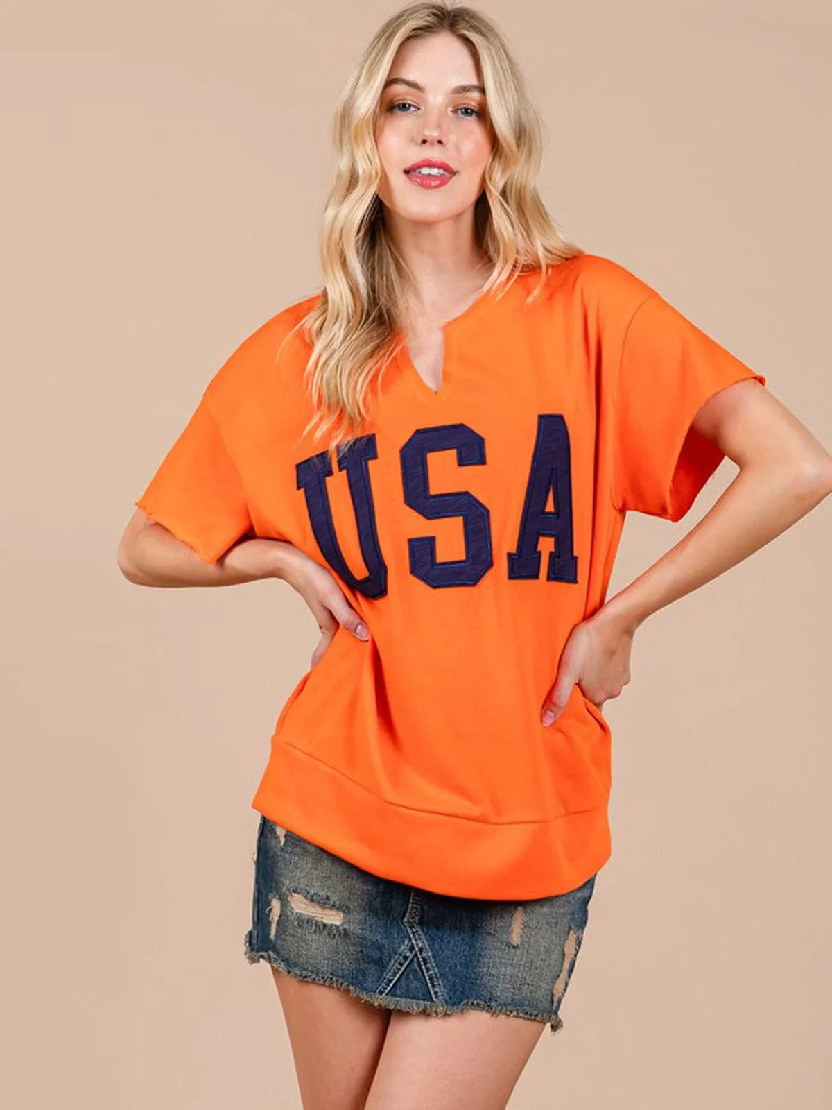 WOMEN'S SHORT SLEEVE V-NECK USA COLORBLOCK TOP