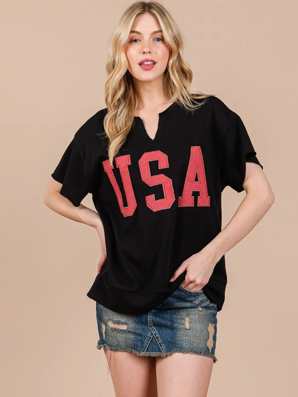 WOMEN'S SHORT SLEEVE V-NECK USA COLORBLOCK TOP