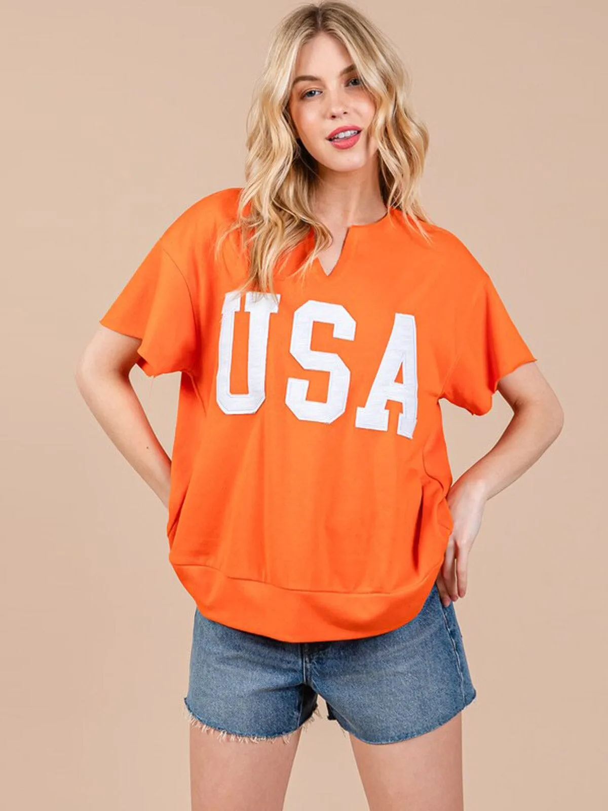 WOMEN'S SHORT SLEEVE V-NECK USA COLORBLOCK TOP