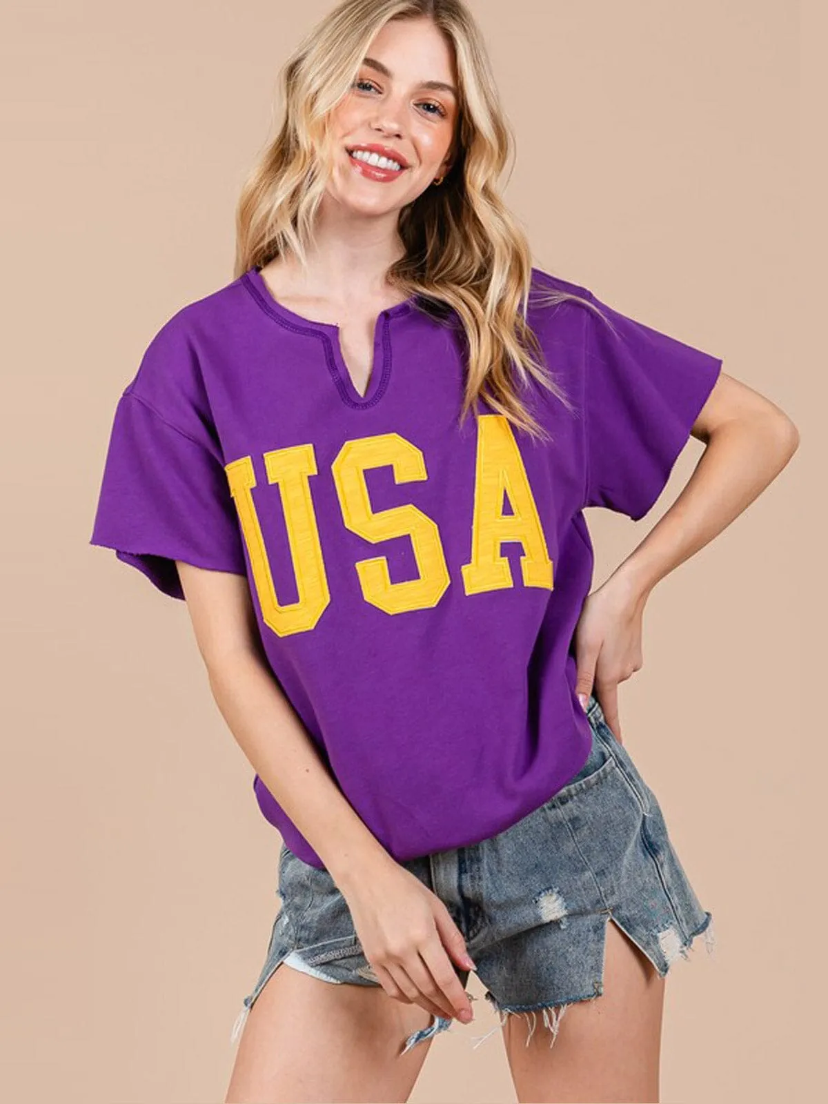 WOMEN'S SHORT SLEEVE V-NECK USA COLORBLOCK TOP