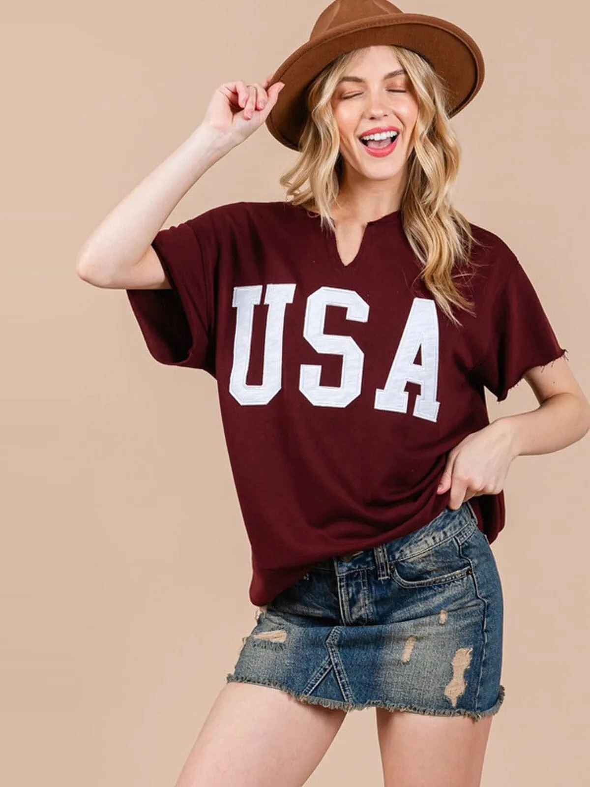 WOMEN'S SHORT SLEEVE V-NECK USA COLORBLOCK TOP