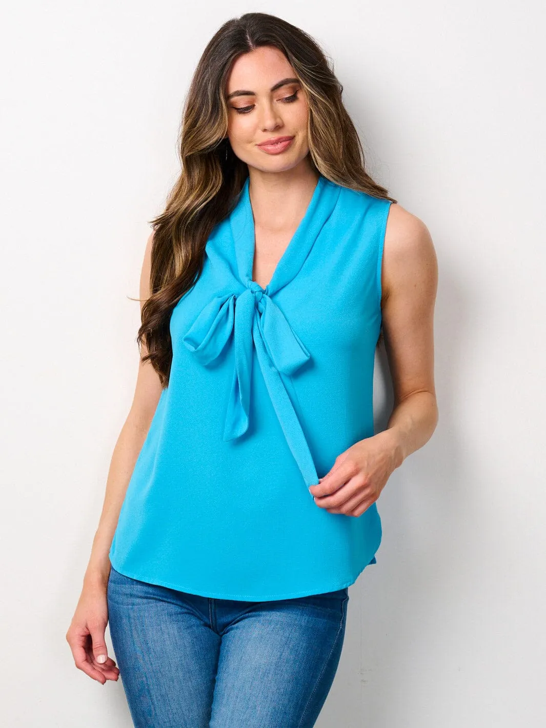WOMEN'S SLEEVELESS NECK TIE TANK TOP