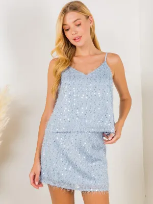 WOMEN'S SLEEVELESS V-NECK SEQUINS SHIMMER BLOUSE TANK TOP