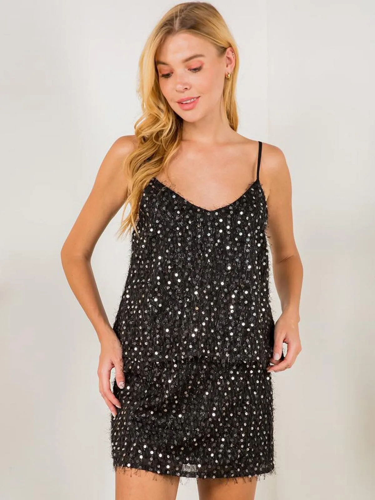 WOMEN'S SLEEVELESS V-NECK SEQUINS SHIMMER BLOUSE TANK TOP