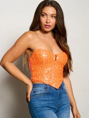 WOMENS SLEEVELESS V-NECK SEQUINS TUBE CROP TOP