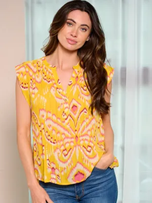WOMEN'S SLEEVELESS V-NECK TUNIC SHIMMER MULTI PRINT TOP