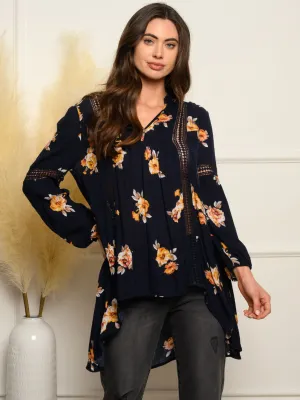 WOMEN'S V-NECK LONG SLEEVE FLORAL TOP
