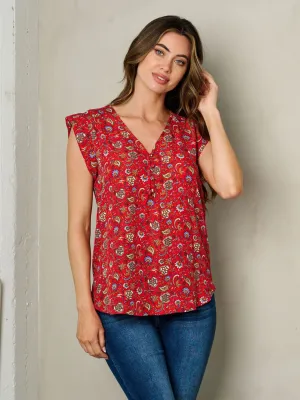 WOMEN'S V-NECK SLEEVELES FLORAL TUNIC TOP