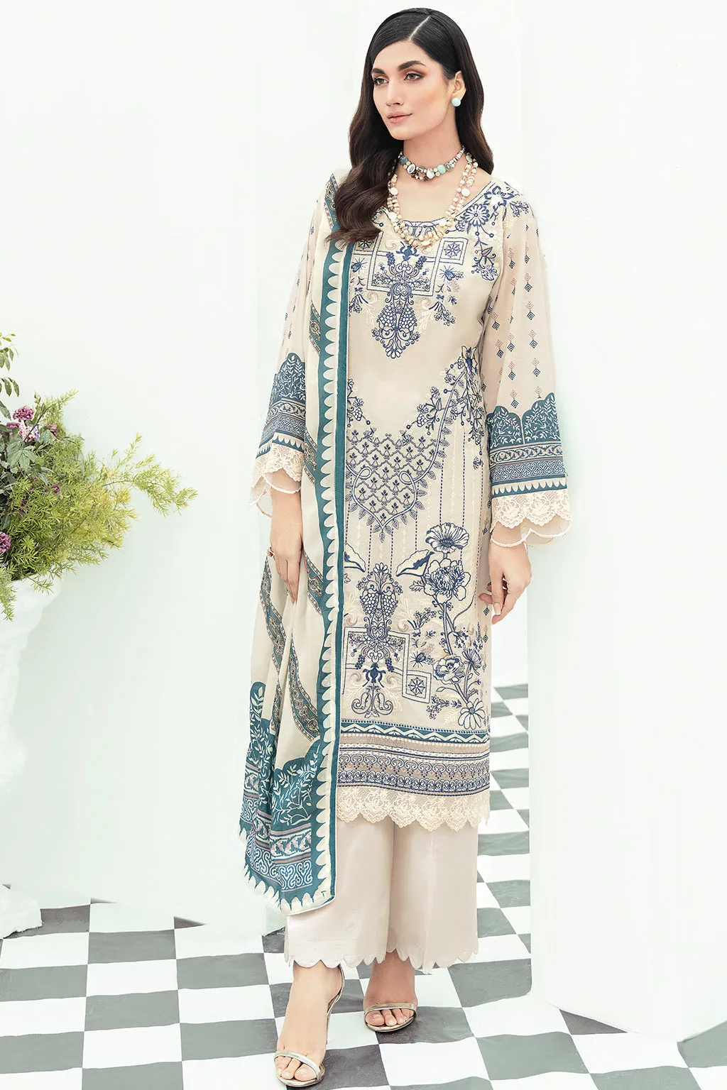 Y-503 |  Ramsha Riwayat Luxury Lawn vol 7 Collection | Unstitched Lawn Embroidered Suits