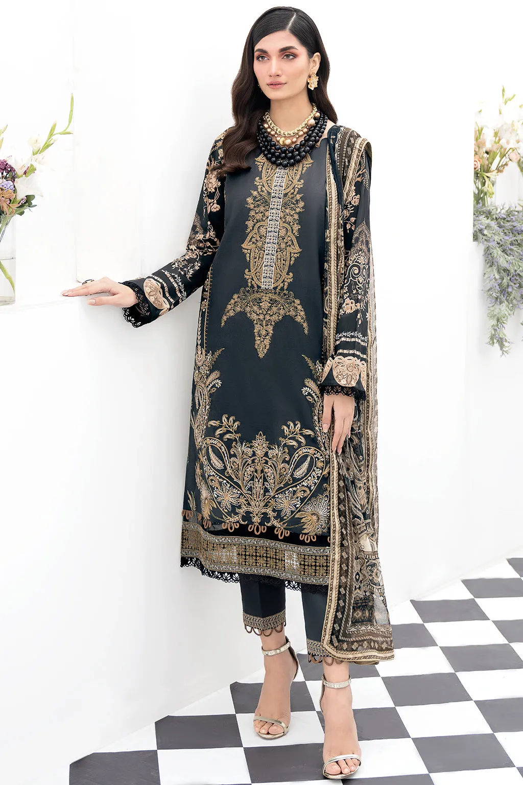 Y-504 |  Ramsha Riwayat Luxury Lawn Vol 7  Collection | Unstitched Lawn Embroidered Suits